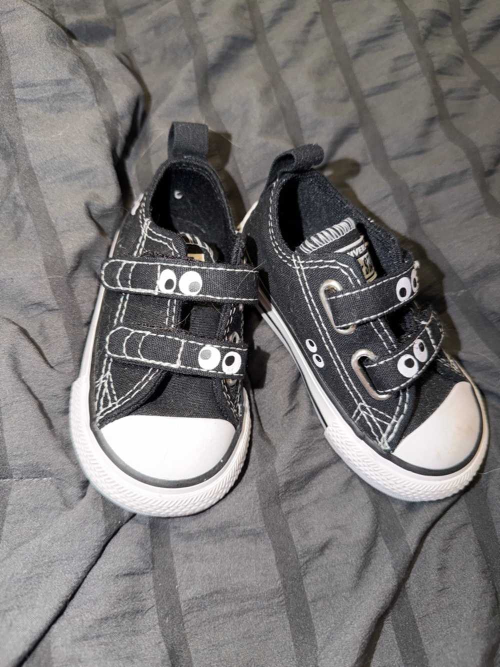 Converse Kids Black Canvas Double-Strap Sneakers with White Toe